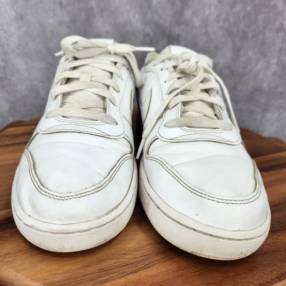 Nike Ebernon Basketball‎ Shoes Mens 11 Triple White Leather Low Top Sneakers